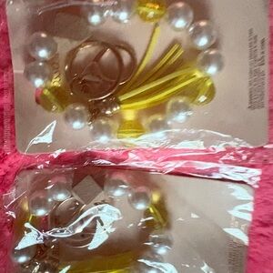 Yellow and White Beaded Keychain Set